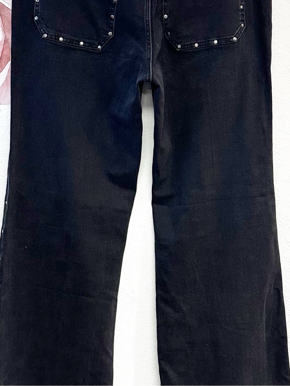 Pilcro Anthropologie The Rylan Black Studded Relax Hi Rise Flare Jeans NWT 32T - Picture 10 of 15